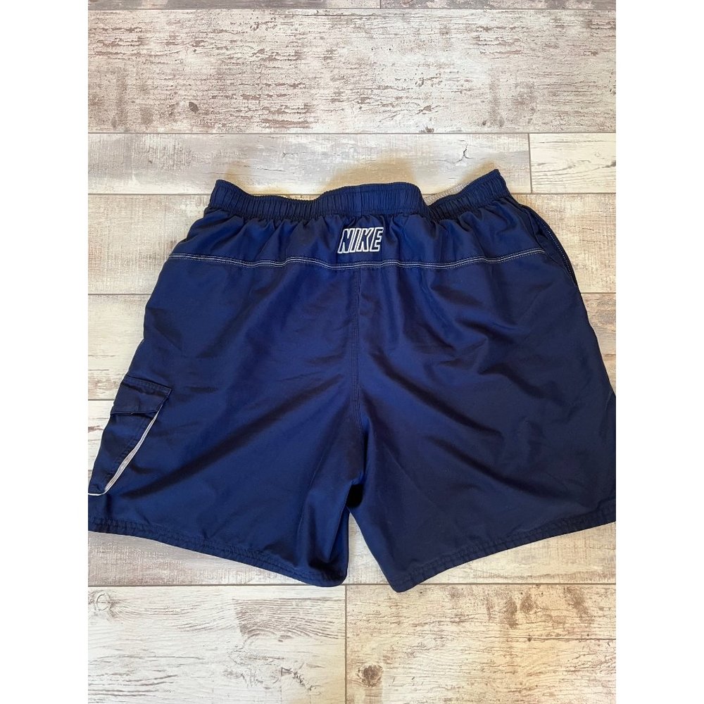 Nike Swim Trunks Vintage Shorts Size XXL Mens Swoosh Logo Blue 90s Men's Pockets - Picture 5 of 5